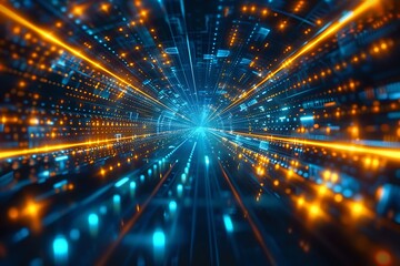 Obraz premium Light Speed Universe: Futuristic Digital Art. the sensation of traveling at light speed, with streaks of red and blue lights 