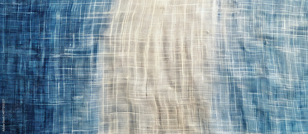 Poster blue and cream hand woven cotton fabric texture background with copy space image creating a textile 