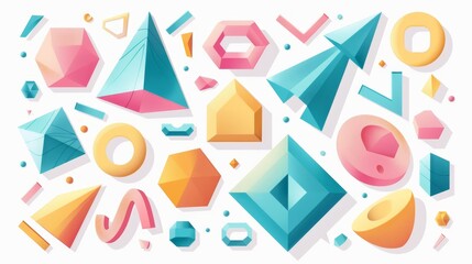 Colorful Geometric Shapes Flat Design - Top View Modern Theme Cartoon Drawing Illustration in Pastel Tones