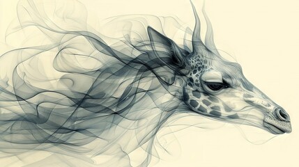   Close-up of a giraffe's face emitting a lot of smoke