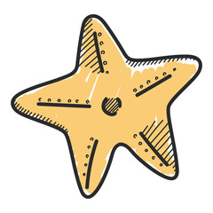 Starfish doodle icon vector isolated. Hand-drawn illustration of an underwater creature. Exotic tropical animal.