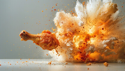 fried crispy chicken leg piece motion  on air generated by AI 