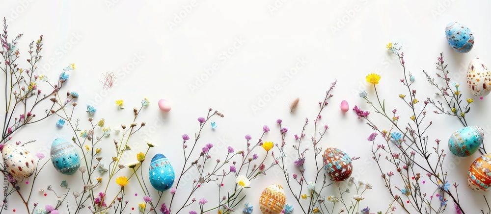 Poster traditional easter decorations on a white background for a greeting card sale or invitation with amp