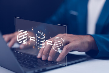Database management cloud computing or data center, file document transfer or business...