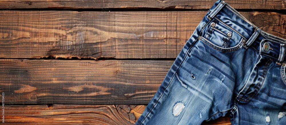 Aufkleber Utilize a wooden texture background paired with denim jeans for adding your text or products in the copy space image