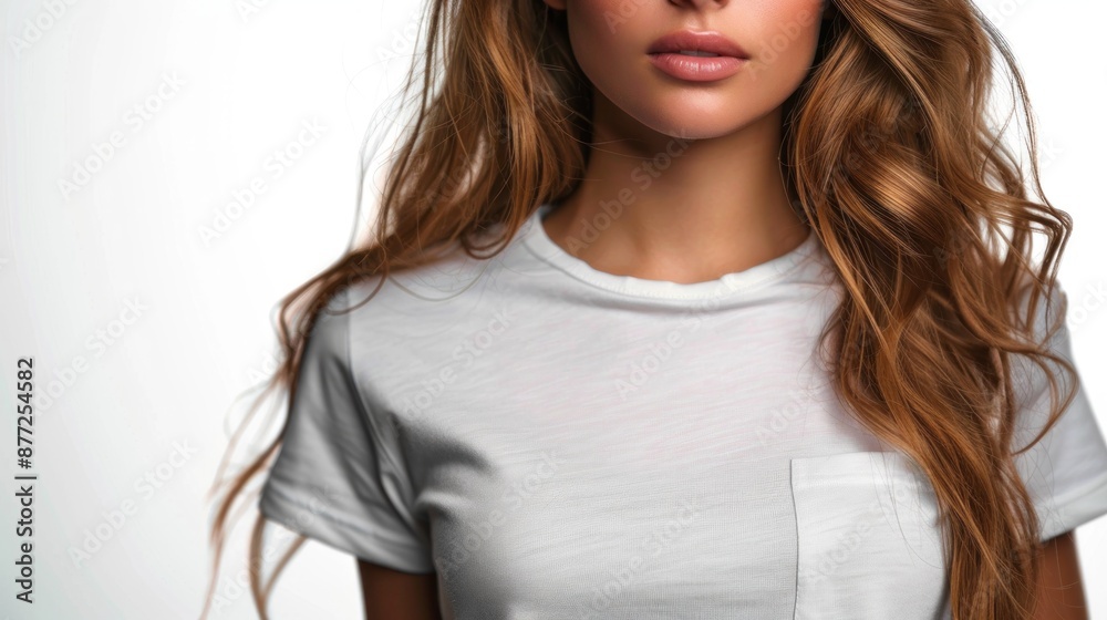 Poster Close-up of a Woman's Face and Long Hair in a White Shirt