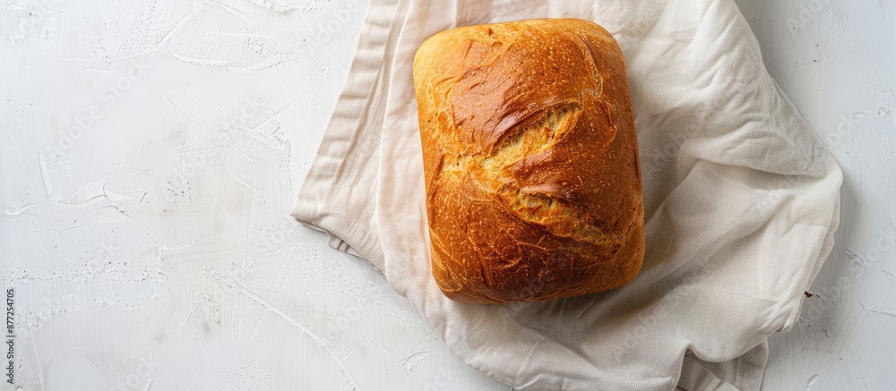 Leinwandbilder top view of a healthy white bread loaf with a napkin on a white background creating a visually appea
