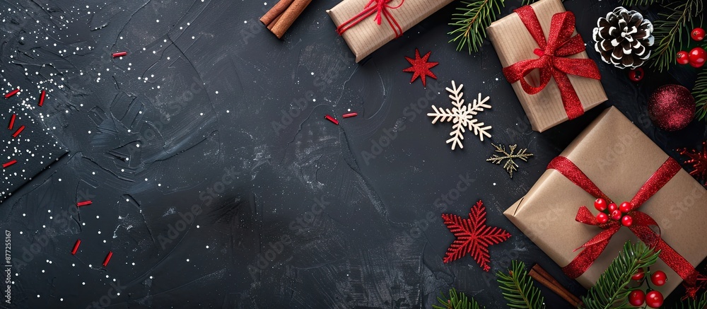 Poster flatlay christmas greeting card mockup with copy space image