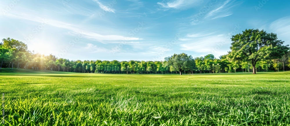 Aufkleber Stadium grass landscape background with a lush green grass field in a public park ideal as a natural backdrop with copy space image