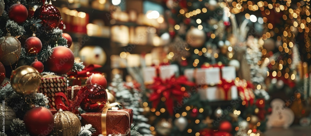 Aufkleber A festive display with Christmas boxes in the background adds charm to the copy space image