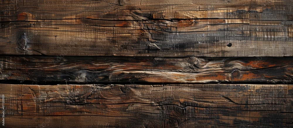 Poster Detailed shot showcasing the rugged textures of a wooden plank background ideal for adding text or graphics with available copy space image
