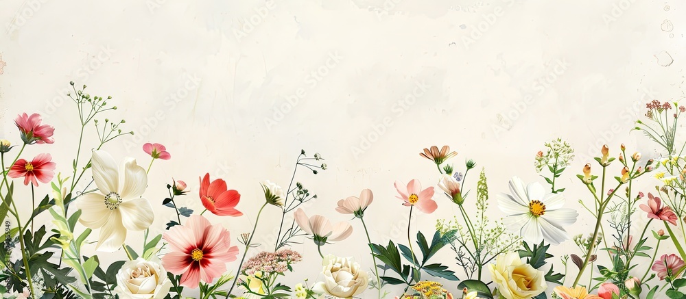 Aufkleber a design for an anniversary card featuring a border of delicate flowers against a backdrop with copy