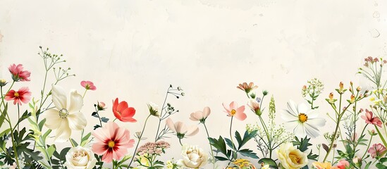 A design for an anniversary card featuring a border of delicate flowers against a backdrop with copy space image