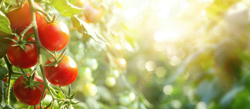 Aufkleber fresh tomatoes growing in a greenhouse branch with ample copy space image