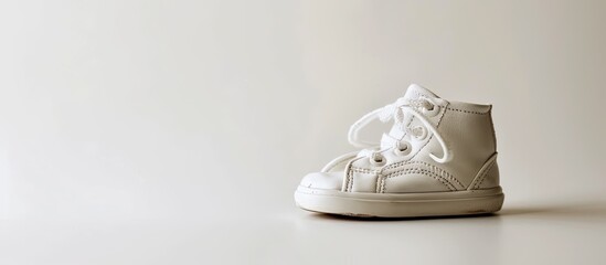 Obraz premium A baby shoe is placed on a white background symbolizing a concept related to children s future Includes copy space image