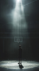 Fototapeta premium Silhouette of a Basketball Player Preparing for a Game Under Spotlight