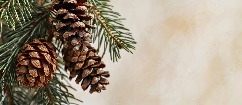 Poster Spruce branch with fir cones featuring a copy space image