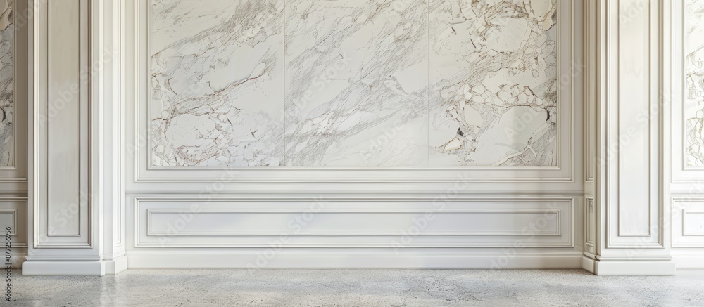 Fototapete Decorative wallpaper featuring an intricate old white marble pattern backdrop with space available for text incorporation in a house setting. with copy space image. Place for adding text or design