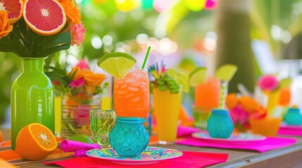 Fototapeta premium Sizzling Hot Fun: Bright Colors and Cool Drinks