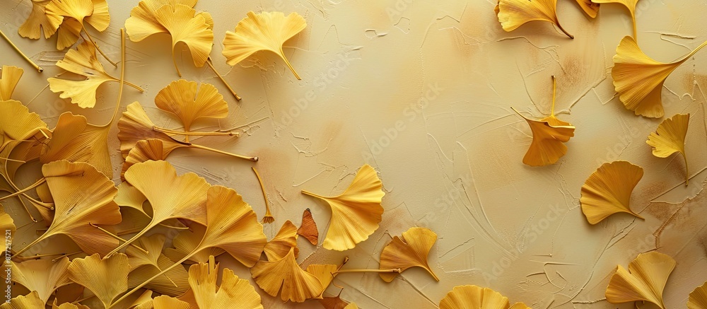 Wall mural backdrop featuring ginkgo tree leaves in a copy space image