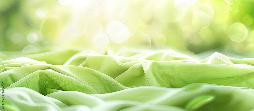 Poster Soft and smooth material in a green natural setting with a bright blurry abstract of natural light ideal for work concept with copy space image