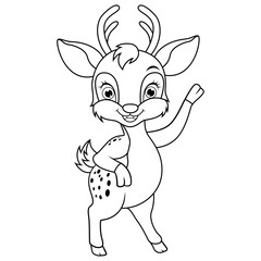Cute deer cartoon waving hand line art
