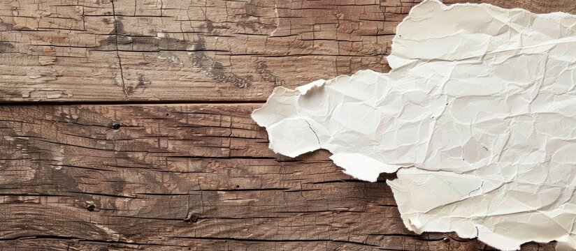 Copy space image of torn paper on a wooden surface