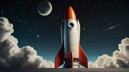 a image of a cartoon rocket ship with a blank sign in the background.