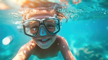 Naklejka premium Child Diving Deep into Aquatic Exploration