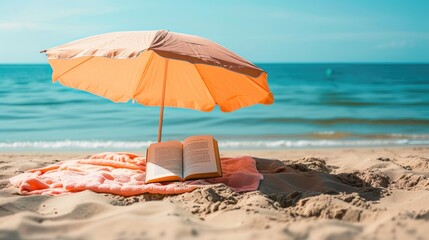 Perfect Beach Day: Umbrella, Towel, and Book