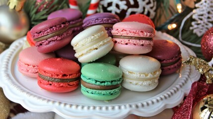 Obraz premium Colorful Macarons on Festive Holiday Table Setting