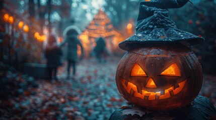 Naklejka premium A photo of a Halloween activity with people participating in a spooky scavenger hunt, promoting Halloween preparation