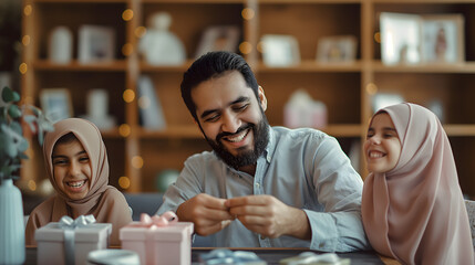 Fototapeta premium Family Enjoying Time Together with Gifts at Home