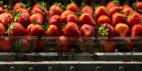 "Fresh Strawberries on Conveyor Belt - Food Processing | Strawberry Production Line - Industrial Food Manufacturing"

