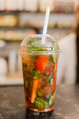 mojito cocktail with ice on the table. nonalcoholic drink