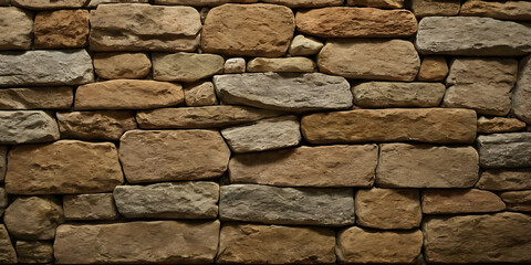 Obraz premium Rustic stone wall with warm lighting. Perfect for backgrounds, textures, or historical-themed projects.