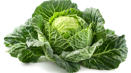 Obraz premium Fresh Green Cabbage with Water Droplets Isolated on White Background