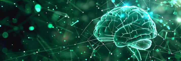 Digital Representation of Human Brain with Neural Network Connections: Futuristic Technology Banner Background Wallpaper