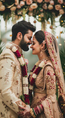 Intimate Wedding Portrait of Couple in Traditional Indian Attire