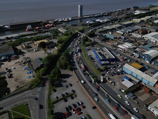 aerial view of A63 Castle Street dual carriageway road improvements, Kingston upon Hull 