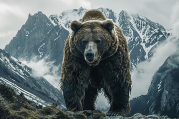 Grizzly bear in a mountainous landscape