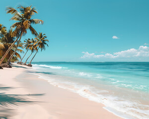 Tranquil Tropical Beach Paradise with Gentle Surf and Palm Trees