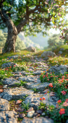 Serene Stone Path Through Lush Forest