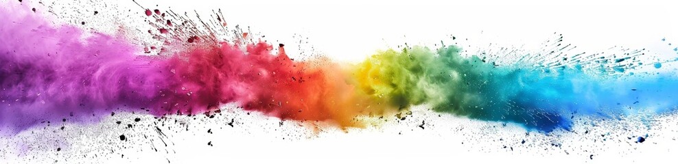 Fototapeta premium Rainbow colored powder explosion on a white background.