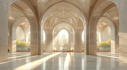 Obraz premium The sunlight filters through the glass arches of the building, creating a stunning display of symmetry and art on the floor and ceiling