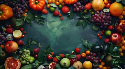 Fruits Vegetables Frame Background Freshness. Generative AI