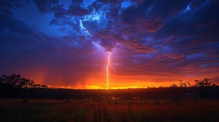 Electrifying Thunderstorm: A Stunning Lightning Strike in a Forested Wilderness