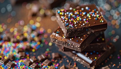 Obraz premium Gourmet Handmade Chocolate Treats Sprinkled with Colorful Edible Confetti, Tempting and Artistic, Healthy Food