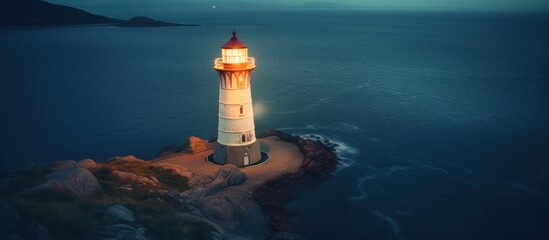 view of sea lighthouse spotlights at night © MBRAMO