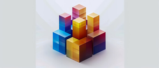Abstract Colorful Cubes Stacked  Design